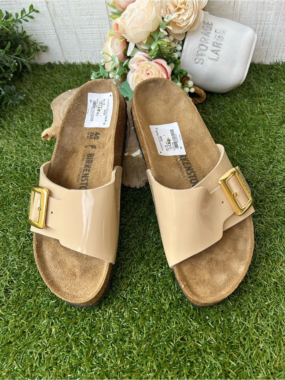 Birkenstock Catalina Luxe Buckle Birko-Flor patent sand size 40 US 9-9.5 gently